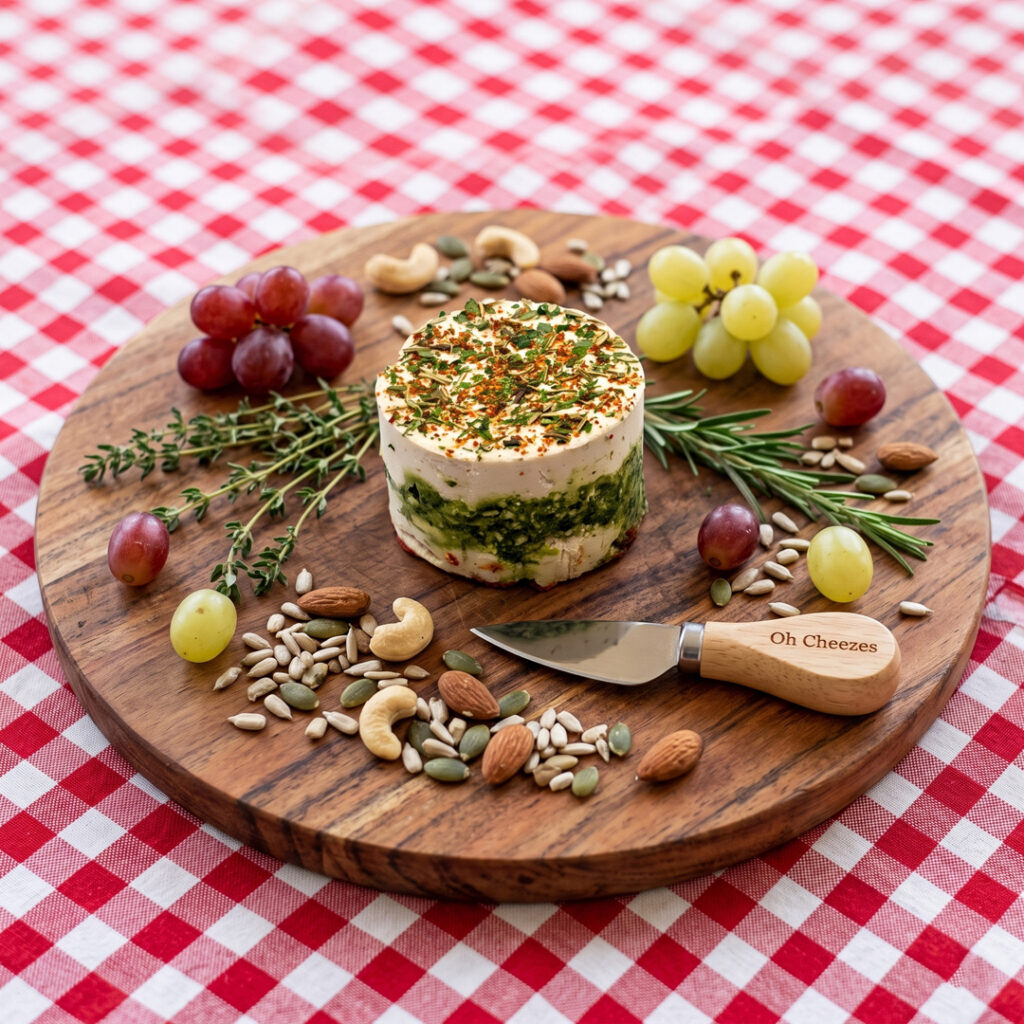 3 Layer Chevre Terrine 3-Layer Chevre Terrine – Luxurious layered plant-based chevre specialty by Oh Cheezes Bali