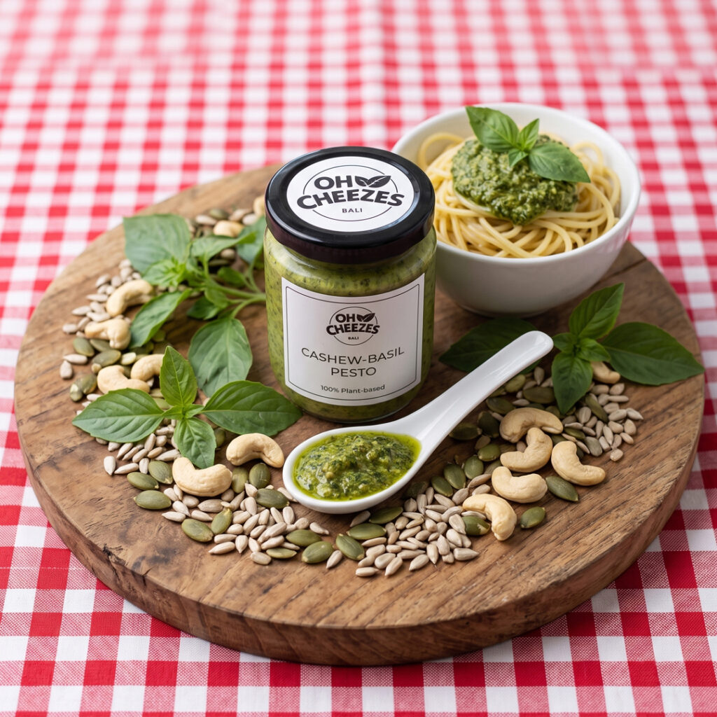 Cashew Basil Pesto Cashew-Basil Pesto – Vibrant and fresh dairy-free pesto by Oh Cheezes Bali